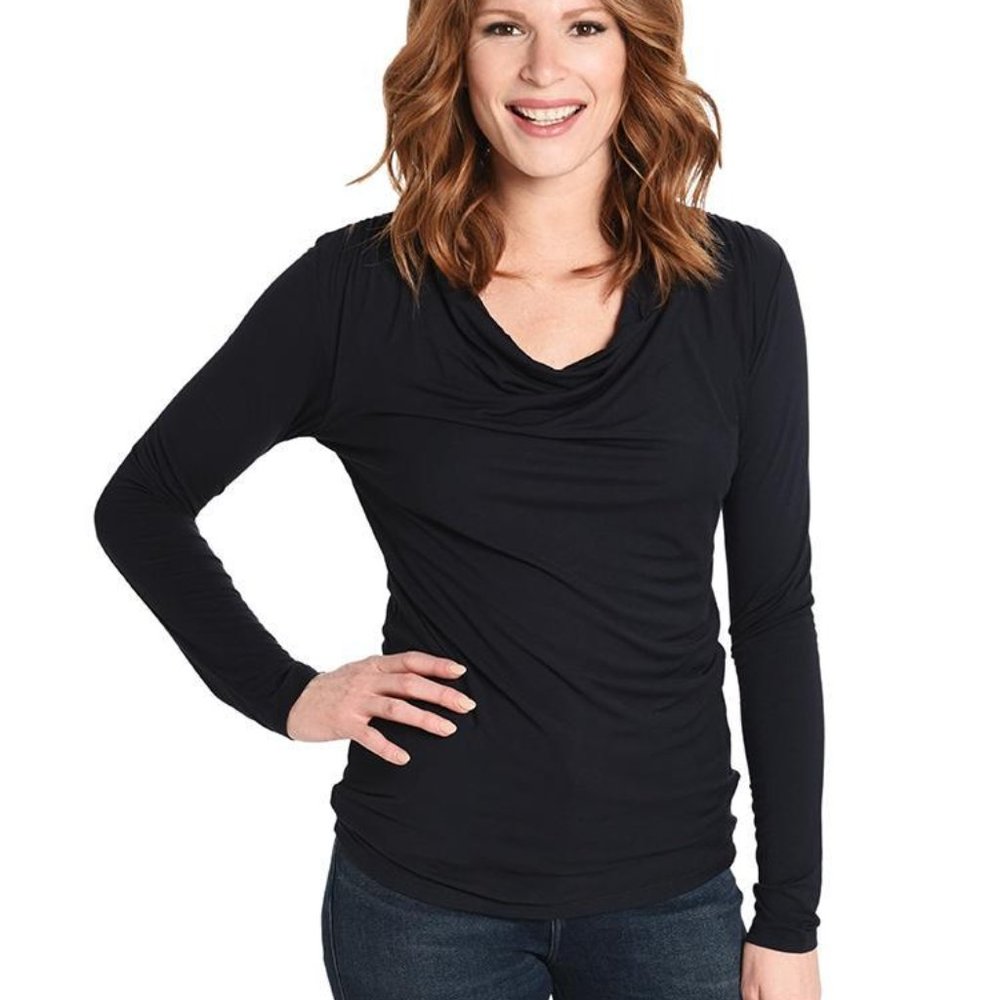 Black Majestic Filatures cowl neck long sleeve tee